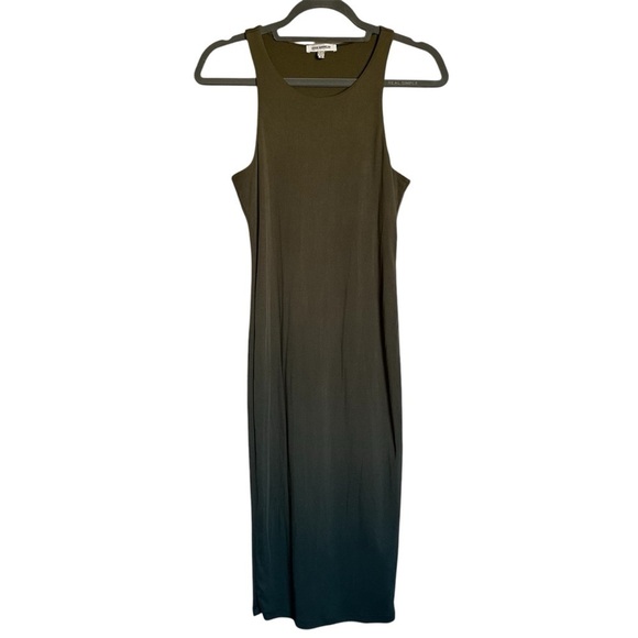 Good American Micro Rib Stretch Tank Midi Green Sage Sleeveless Bodycon Dress - Picture 3 of 13